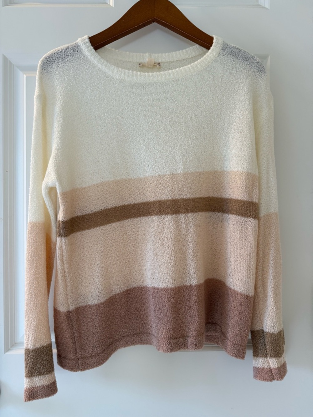 Women’s Striped Crewneck Sweater in Cream and Brown Tones